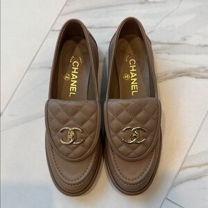 Chanel Quilted Tan Loafers